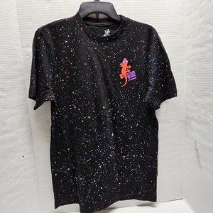 GECKO Hawaii Wear Aloha Graphic Black Bright Neon Lizar Paint Splatter T Shirt M